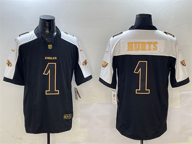 Men's Black/Gold Philadelphia Eagles #1 Jalen Hurts New F.U.S.E. Vapor Untouchable Limited Stitched Football Jersey